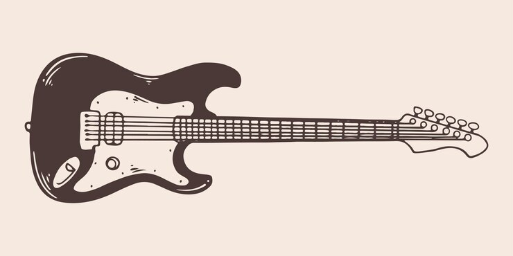 Guitarra eléctrica dibujada a mano vintage en estilo grabado vintage aislada en fondo blanco vista frontal