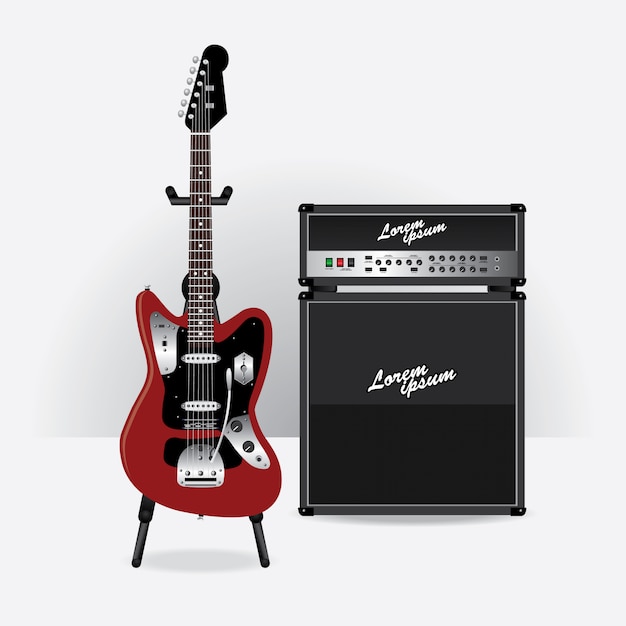 Vector guitarra eléctrica con ilustración de vector de amplificador de guitarra