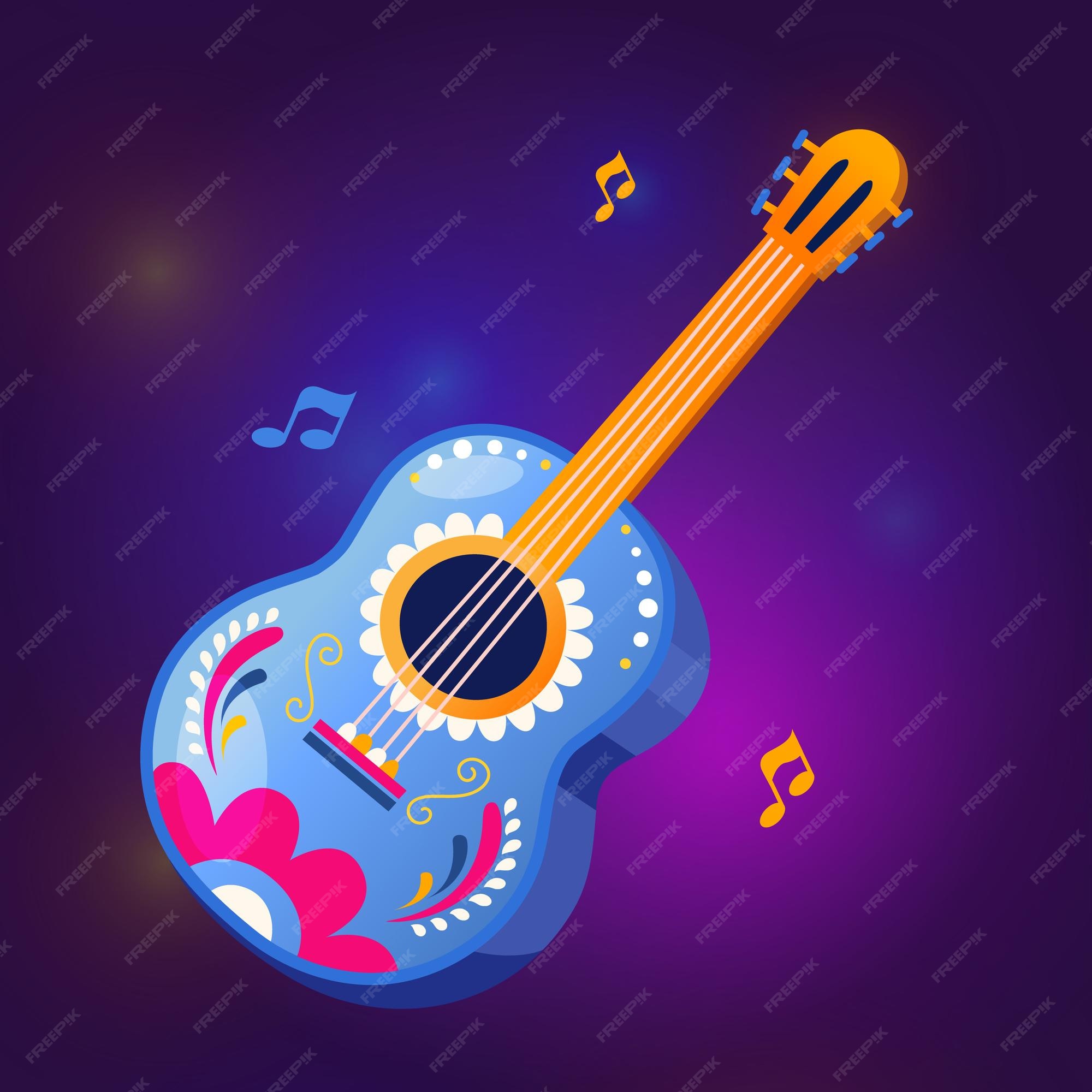 Guitarra mexicana de dibujos animados aislado sobre fondo de colores |  Vector Premium