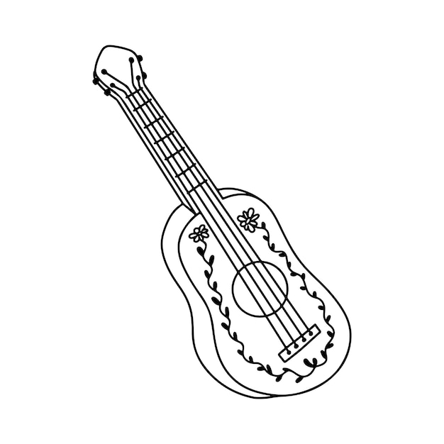 Guitarra mexicana en estilo garabato dibujado a mano Ilustración vectorial aislada en fondo blanco