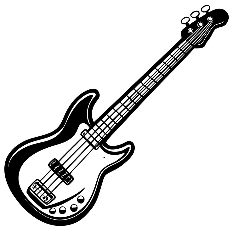 Vector una guitarra negra y blanca con un fondo blanco y una imagen negra y blanca de una guitarra