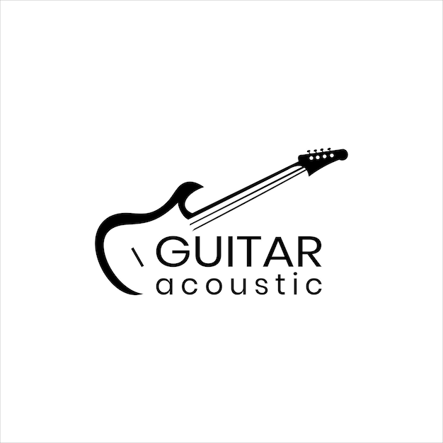 guitarra simple elegante guitarra acústica logotipo de música línea de contorno elegante con texto de escritura