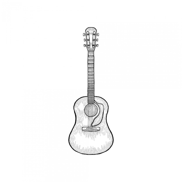 Vector guitarra vintage dibujado a mano grabado