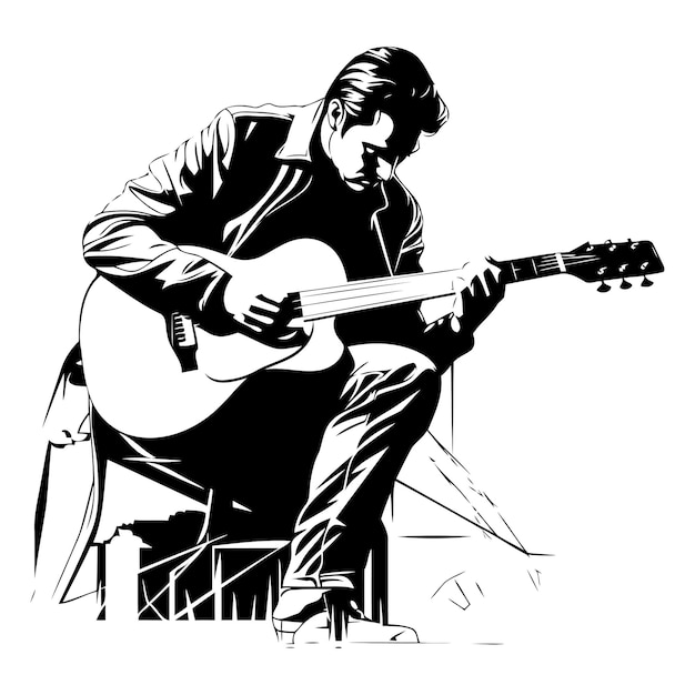 Vector guitarrista de un hombre tocando la guitarra