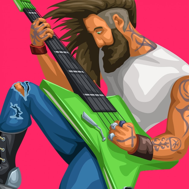 Vector guitarrista de rock tocando en rojo