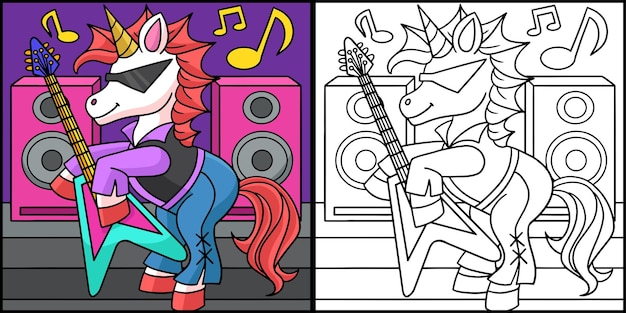 Guitarrista Unicornio Página Para Colorear Ilustración