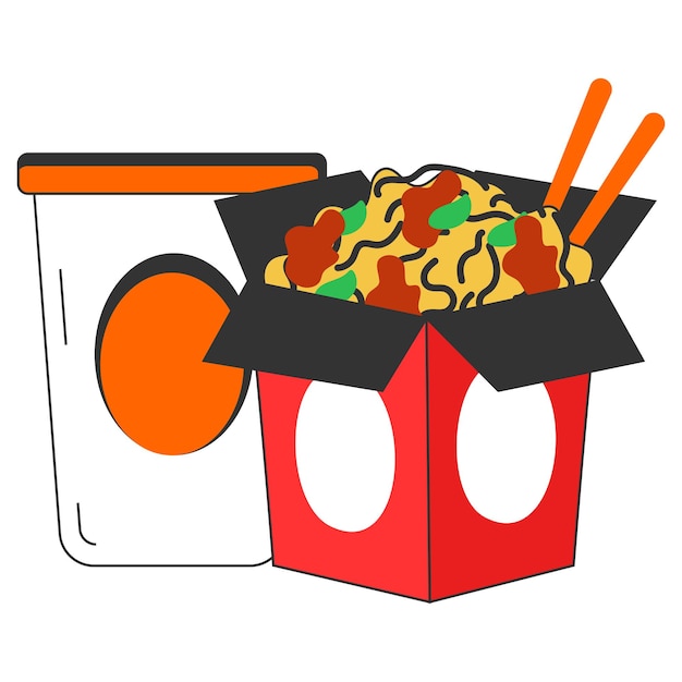 guksu o myeon bolsillo con palos vector Comida rápida Comida chatarra bocadillos de buen gusto populares y económicos
