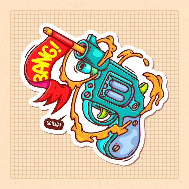 Gun Bang Color dibujado a mano Vector Doodle Ilustración