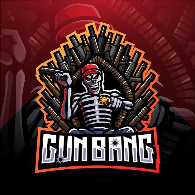 Gun bang skeleton king esport mascota logo