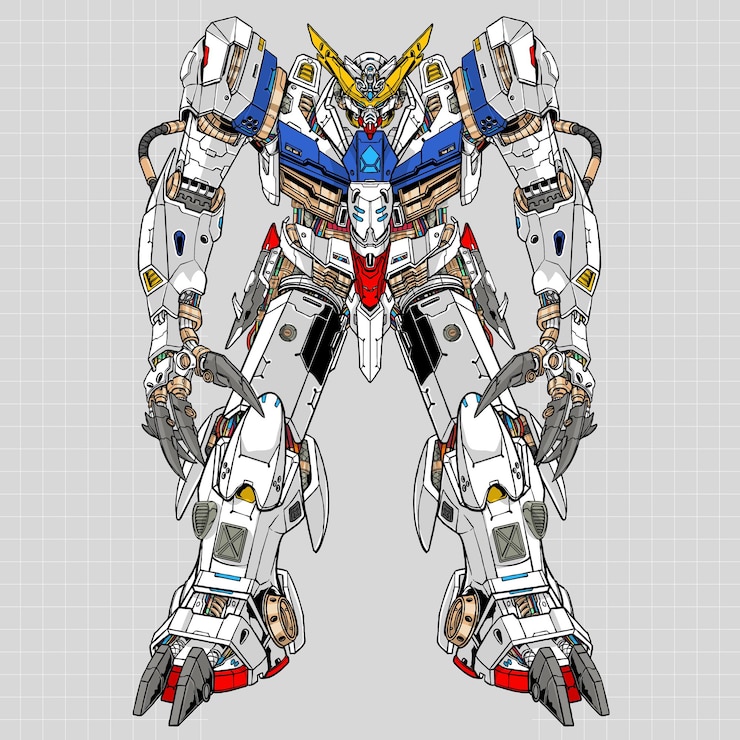 Vector gundam barbatos mecha robot construido por cabeza brazo cuerpo pierna arma ilustración vector premium
