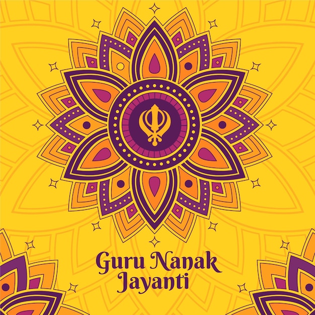 Gurú indio del diseño plano nanak jayanti floral