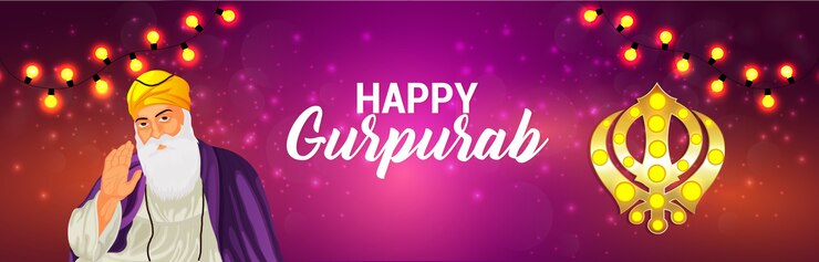 Vector guru nanak jayanti sikh primer guru guru nanak dev ji pancarta de celebración de nacimiento
