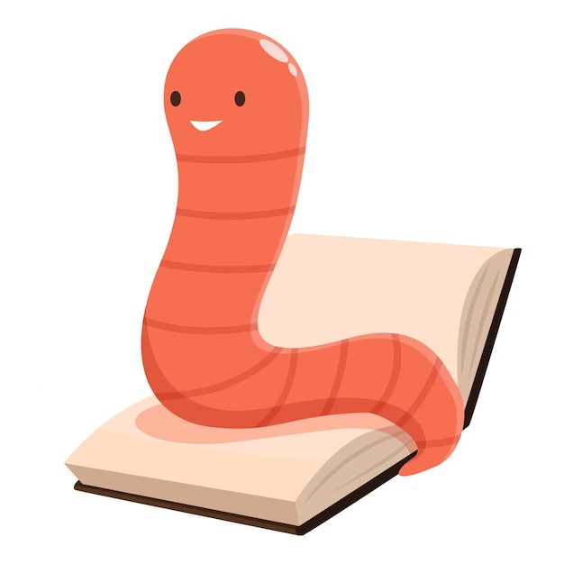 Un gusano feliz leyendo una ilustración de dibujos animados