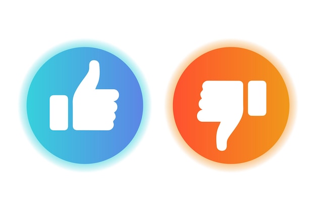 Le gusta y no le gusta los iconos coloridos degradados vectoriales. Elementos de diseño para smm, web, marketing.