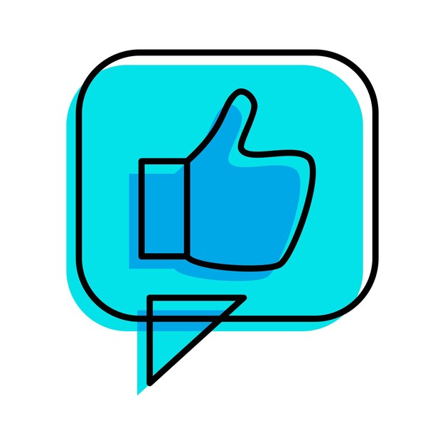 Le gusta el pulgar hacia arriba burbuja chat contorno azul icono vector ilustración