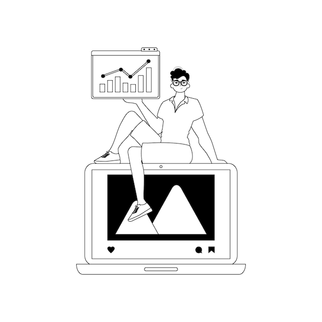 Guy fotografía y gráfico de emergencia red social raíz pirateo y manera lineal blanca estilo de moda Ilustración vectorial