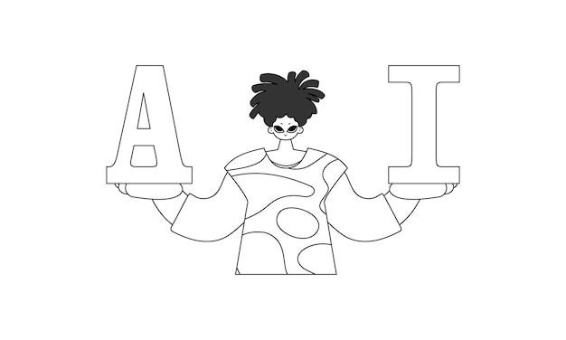 Guy sostiene AI en las manos haciendo referencia al tema AI estilo vectorial lineal