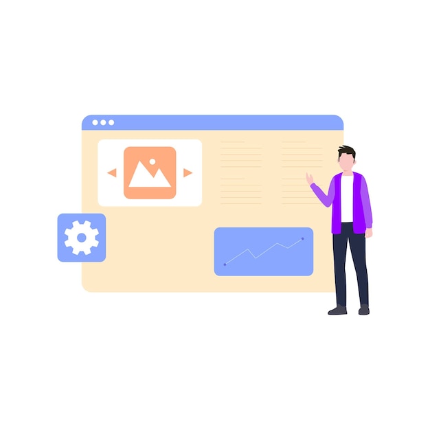 Vector guy está trabajando en la configuración de la página web