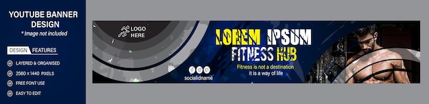 Vector gym fitness youtube channel art y youtube banner design template