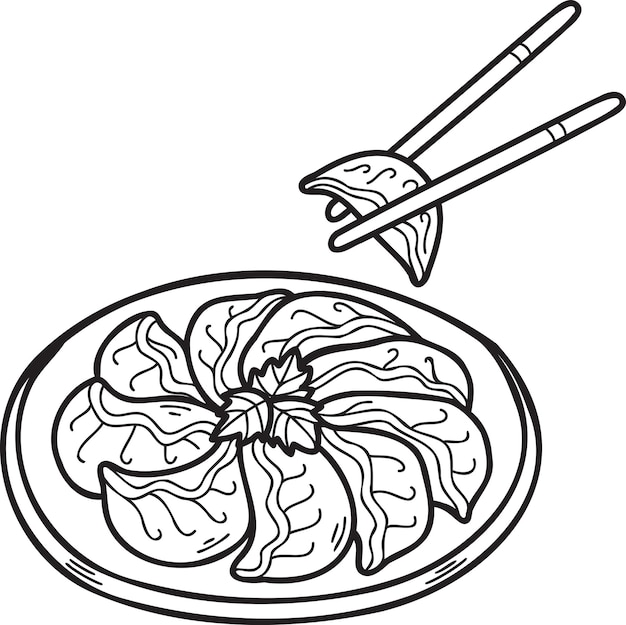 Gyoza dibujada a mano o albóndigas ilustración de comida china y japonesa