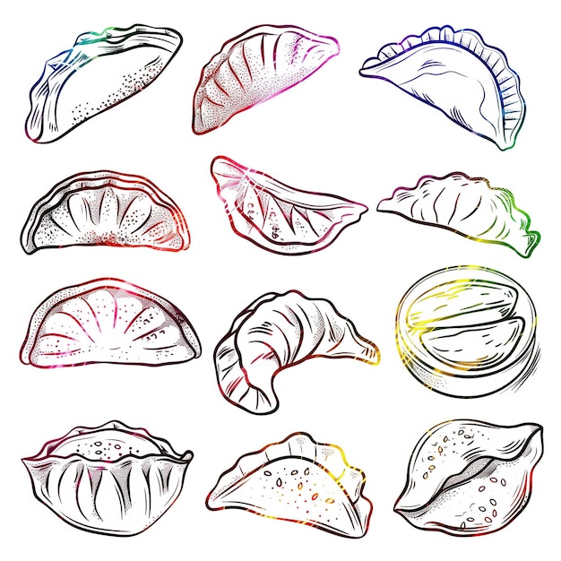 Gyoza vector plano lineal tem conjunto ilustración de alta calidad