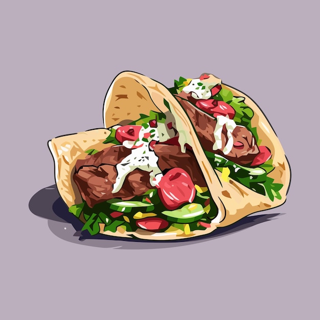 Gyros Pita Comida tradicional griega con salsa tzatziki Ilustración dibujada a mano