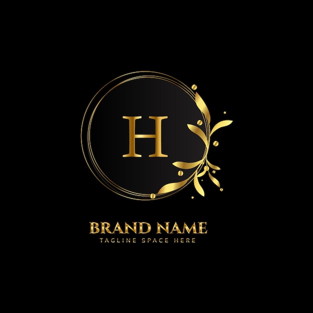 h diseño de logotipo de letras creativas con color dorado