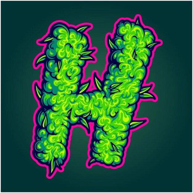 H en negrita Monograma con la textura inicial de los cogollos de marihuana