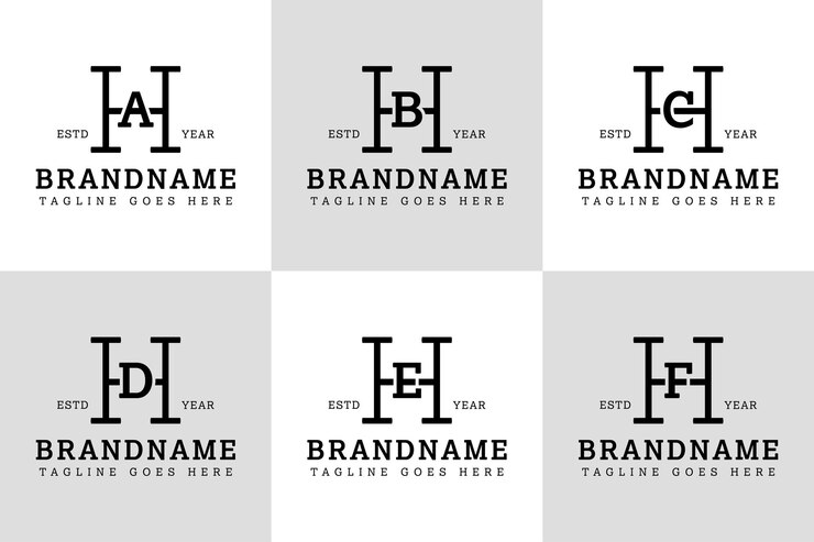 Vector ha hb hc hd he hf monograma serif logotipo para negocios con las iniciales ah bh ch dh eh fh