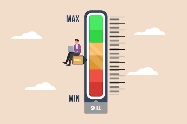 Habilidad de empresario en el nivel de habilidad normal Concepto de medición y rendimiento Ilustración de vector plano aislado