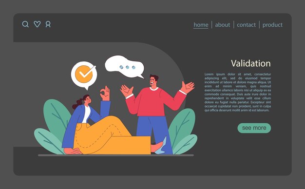 Habilidad de escucha activa banner web o página de aterrizaje modo oscuro o nocturno carácter atento habilidades blandas