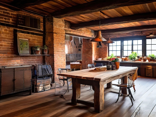 una habitación con una chimenea y una mesa con sillas y una chimenea