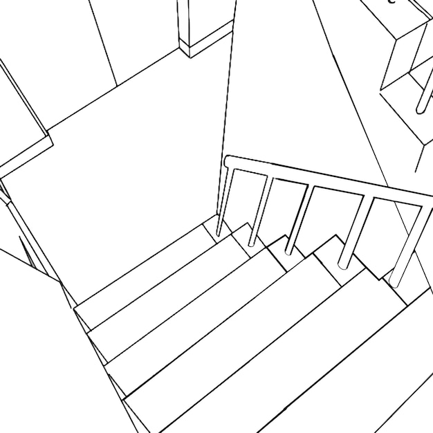 Vector habitación dibujada a lápiz con escaleras que bajan