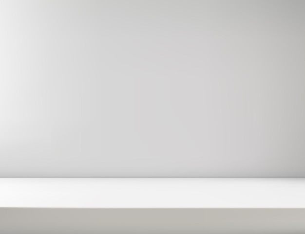 Habitación de estudio blanca vacía con podio de mesa en blanco