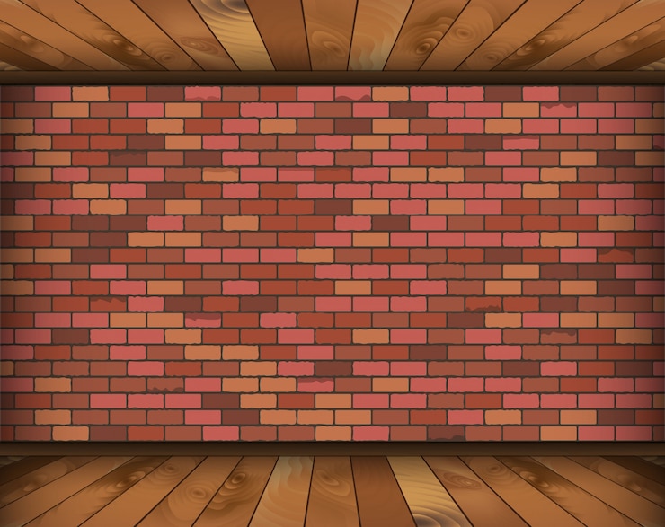 Vector habitación de fondo con ladrillos y piso de madera