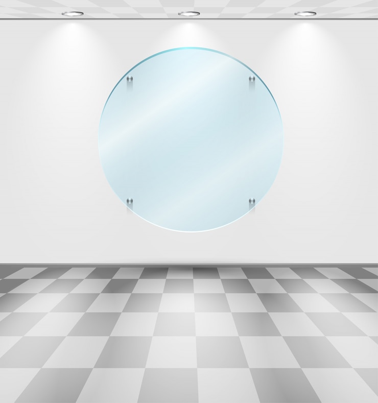 Vector habitación con marcador de posición de vidrio redondo.