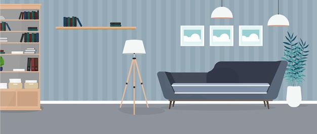 Habitación moderna con sofá e ilustración de cuadros