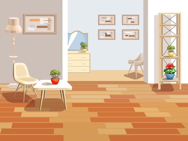 Habitación con muebles de estilo escandinavo ilustración vectorial de diseño de luz