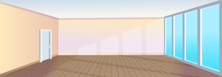 Vector habitación vacía con ventana grande y puerta. ilustración de vector