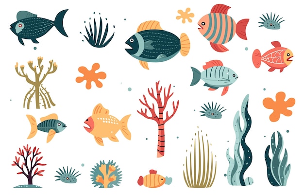 Vector habitantes del mar submarino vida marina conchas concha océano agua entorno naturaleza natural