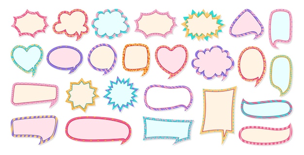 Habla burbuja cómic caja de chat adhesivo conjunto de álbum de recortes nubes de diálogo vacías diseño vectorial de mensajes