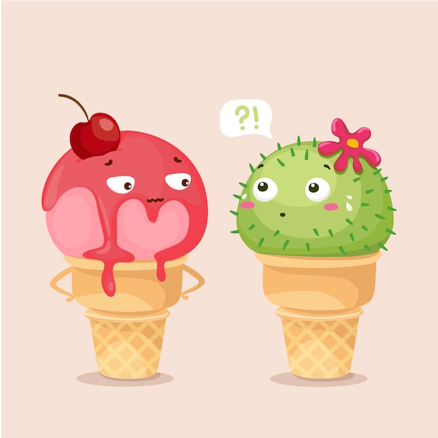 Vector hablando helado con cactus