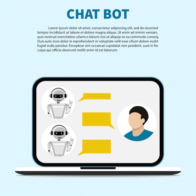 Vector hablar con un chatbot en línea en una computadora portátil.