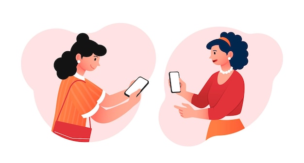 Hablar por teléfono las chicas se comunican entre sí en conferencias a distancia y redes sociales