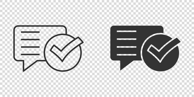Hable icono de signo de chat en estilo plano Bocadillo de diálogo con marca de verificación ilustración vectorial sobre fondo blanco aislado Concepto de negocio de botón de discusión de equipo
