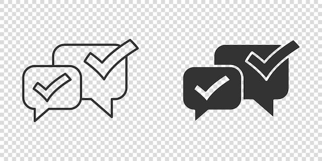 Hable icono de signo de chat en estilo plano Bocadillo de diálogo con marca de verificación ilustración vectorial sobre fondo blanco aislado Concepto de negocio de botón de discusión de equipo