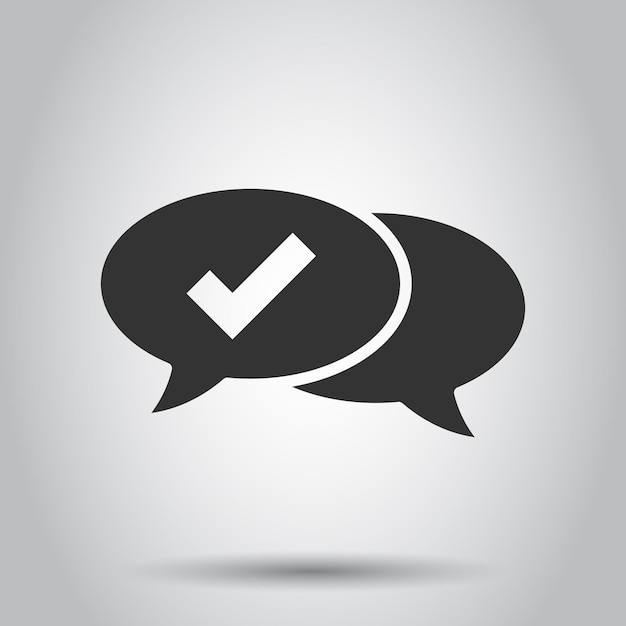 Hable icono de signo de chat en estilo plano Bocadillo de diálogo con marca de verificación ilustración vectorial sobre fondo blanco aislado Concepto de negocio de botón de discusión de equipo
