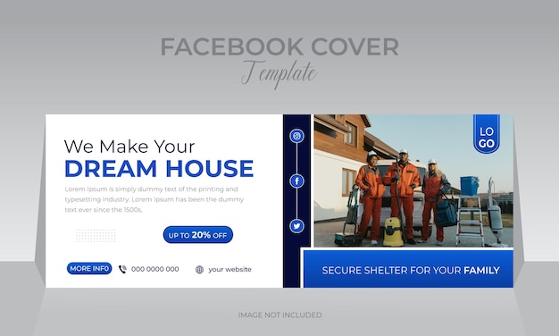 Hacer la casa de los sueños, el apartamento, la construcción de bienes raíces, la plantilla de diseño de banner web de redes sociales