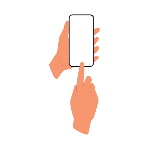 Hacer clic con el dedo en la maqueta de teléfono móvil pantalla en blanco del teléfono inteligente Vector plano aislado en blanco