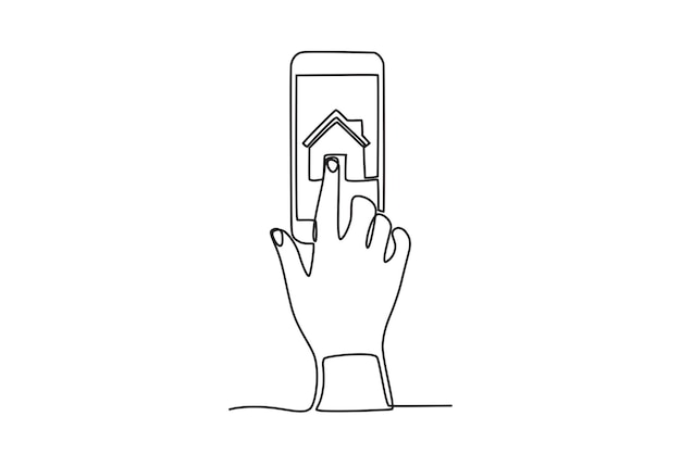 Hacer clic a mano en la aplicación de hogar inteligente a través del teléfono móvil dibujo en línea